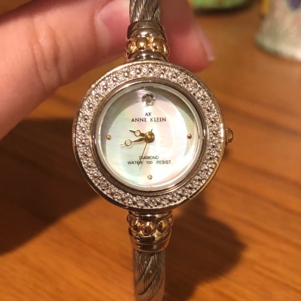 Vintage ANNE KLEIN Two Tone Bangle Watch w/ Bezels - Picture 6 of 7